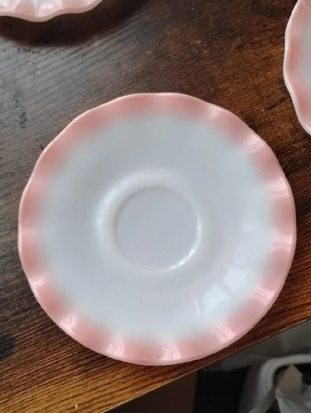 Hazel Atlas Rippled Saucers With Pink Cups